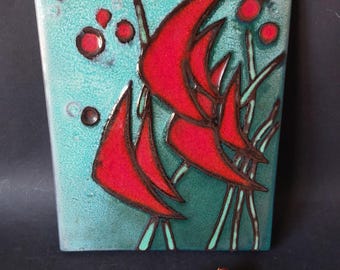 70s ceramic wall plate with fishes - West German studio pottery - Helge Pfaff  Fürst-Adolf-Werkstätten Bückeburg