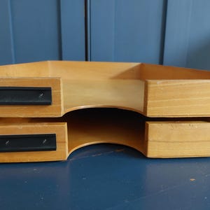 2 Vintage wooden letter trays - mid-century A4 office organisers - industrial style