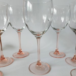Set van 7 Luminarc witte wijnglazen met roze steel jaren 80/90 - roze - 19,5 cm