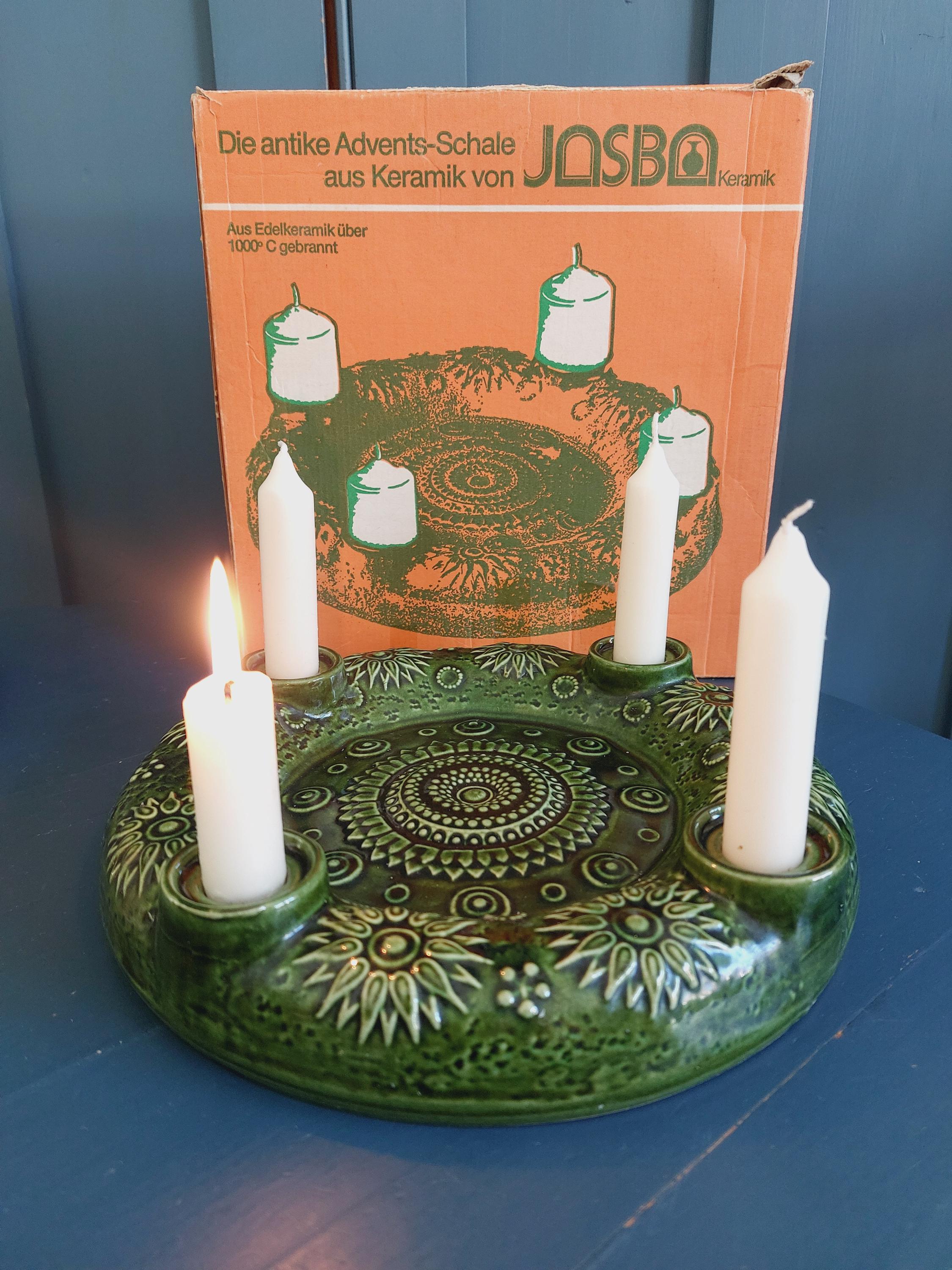 Jasba Adventsschale Adventskranz - Vintage-Weihnachtsdeko Grüne Keramik - Edelkeramik - Originalverpackung