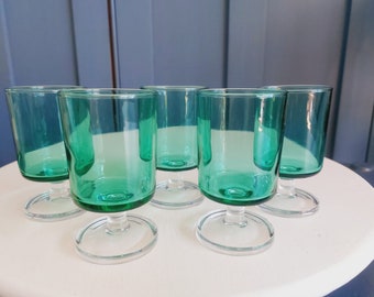 5 copas de aperitivo Cavalier de Luminarc France, verde, años 70, copa de bar retro, vidrio ahumado
