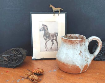 French pottery jug in earth tones - farmhouse style ceramic jug vase - rustic studio pottery tableware