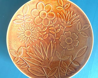 Sarreguemines France fruit bowl - vintage French Barbotine serving bowl/serving platter 30cm 80s
