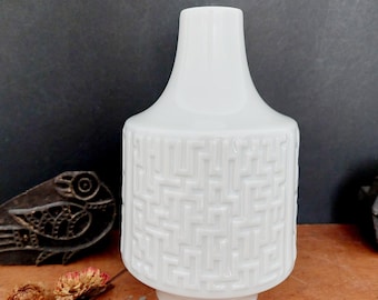 White Heinrich Selb vase with Labyrinth relief decor - mid-century porcelain vase  60s 70s MCM design
