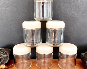 6 Joghurt jars - for the AEG joghurt maker - glass storage jars with beige lid 70s kitchenware