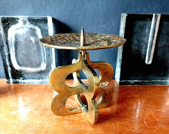 Brutalist Brass Candle Holder with pricket- MCM Candlestick