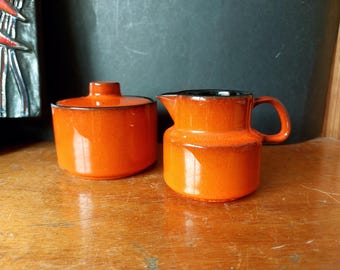Melitta Kopenhagen creamer/milk jug and sugar pot- orange and black - Melitta Germany