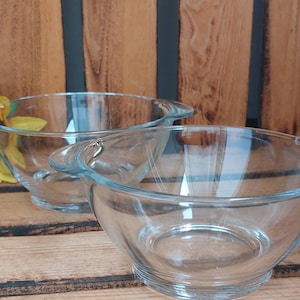 2 Duralex Suppentassen aus Glas - Glasschüsseln Pressglas 70er Frankreich