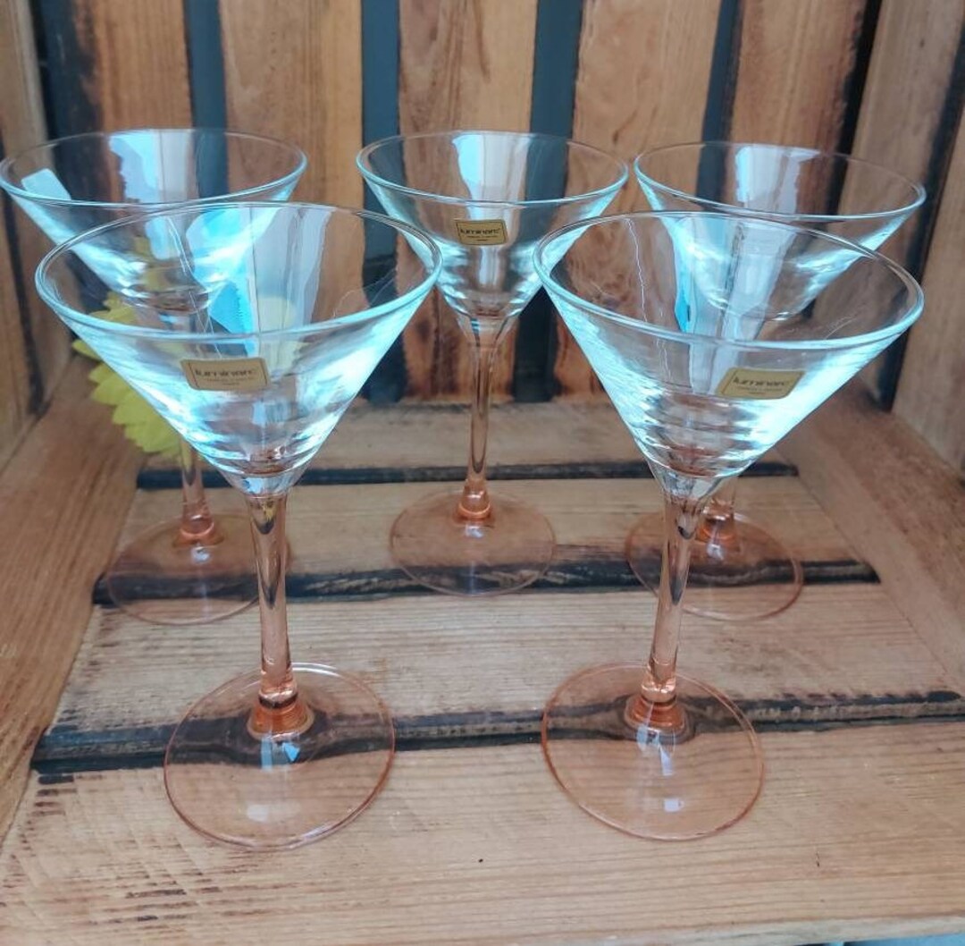 Set of 5 Luminarc Martini or Cocktail Glasses With Pink Stem Etsy