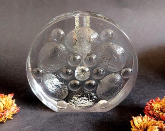 Vase Walther Glas Solifleur Vase en verre bloc des années 70 avec des bulles - Vase en verre épais des années 70