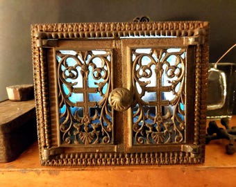 Antique warming compartment with cast iron doors - Vintage tiled stove door - architectural salvage - rustic oven door