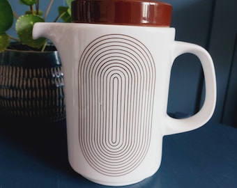 Rosenthal Joy large coffee pot - Studio line - Wolf Karnagel 70s - white porcelain with brown design & lid
