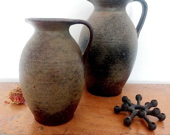 2 vintage brown Scheurich jug vases 603-20 603-25 in earth tones - Brown MCM ceramics