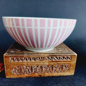 Old French bol /breakfast bowl Digoin France Pink and white stipes - shabby style bol ancien