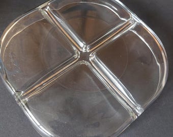 Fidenza Vetraria pressed glass serving dish with partitions 70s - heavy partitioned plate / snack dish