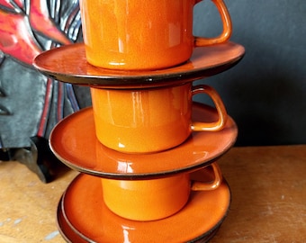 MELITTA Kopenhagen coffee sets - 3 orange cups and 4 saucers - 70s West German ceramics - Ceracron