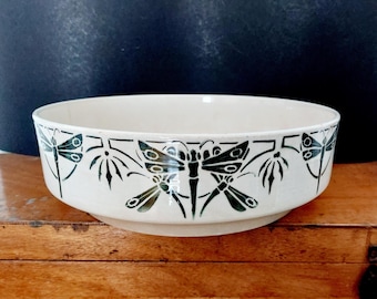 Badonviller Fenal France wash basin- Art Nouveau dragonfly - French Terre de Fer bowl Shabby