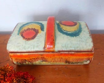 EEH Art deco-style biscuit tin - Eckhardt and Engler ceramic biscuit tin/trinket box  20s 30s drip glaze