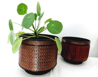 2 MCM planters by Emsa Germany - 60s or 70s brown and copper plastic planters - mid-century indoor garden