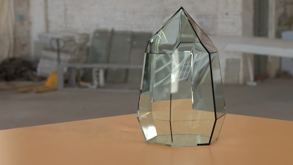 Polygonal Glass Terrarium made by Tiffany's method. PDF Printable Pattern. Stained glass. Geometric sculpture. Instructions and Template