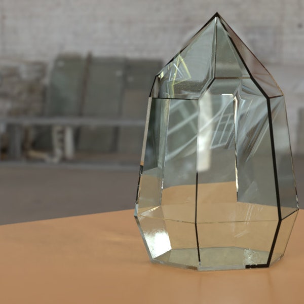 Terrario in vetro poligonale realizzato con il metodo Tiffany. Modello stampabile in PDF. Vetrata. Scultura geometrica. Istruzioni e modello