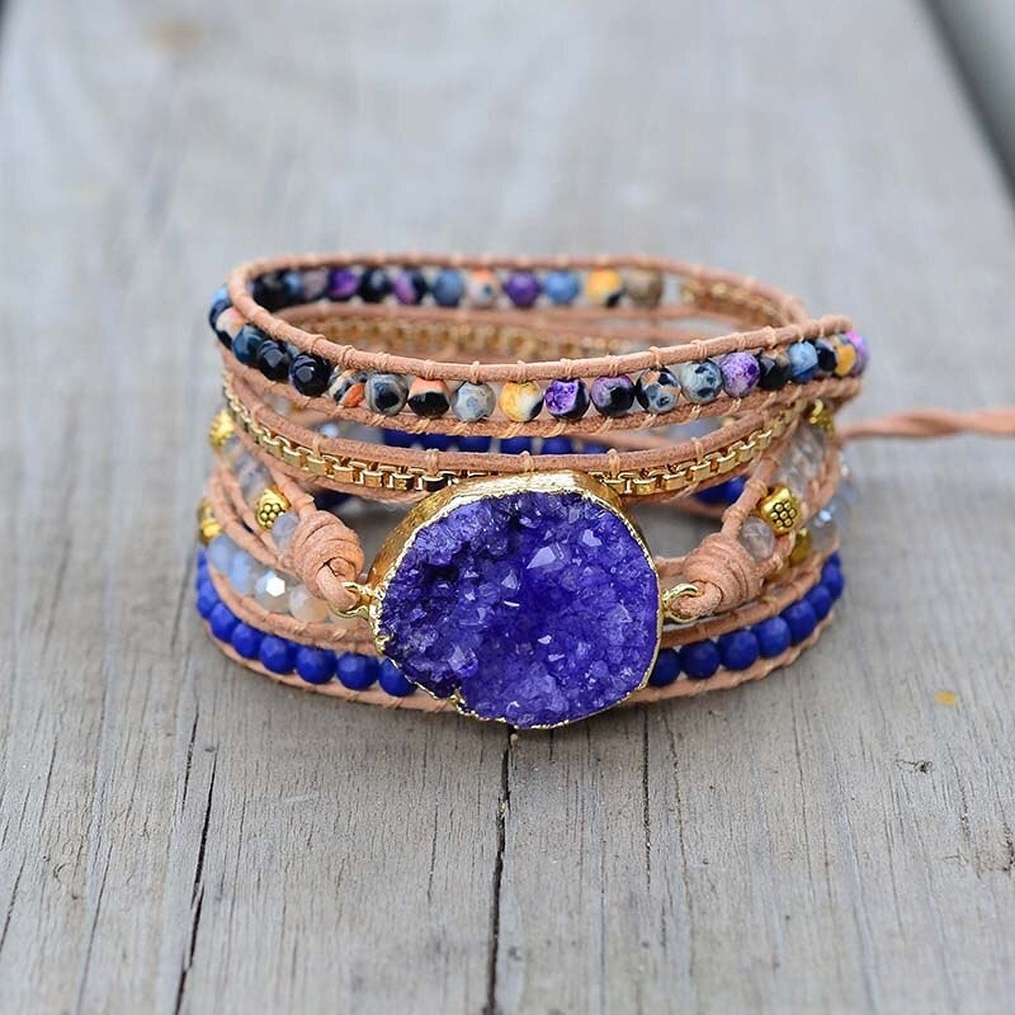 Crystal Quartz Bracelet Blue geode bracelet Natural Stone | Etsy