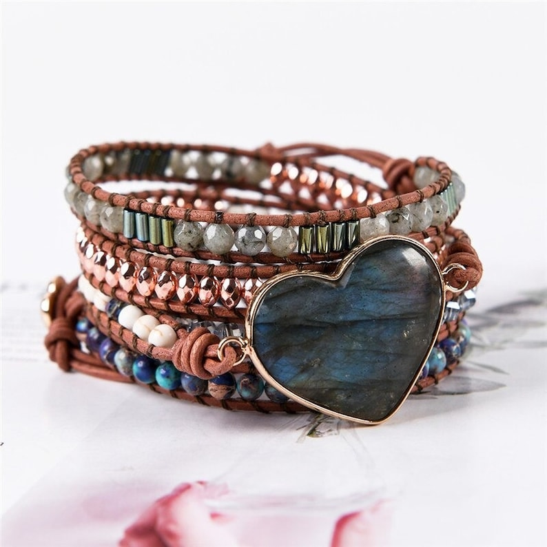 Dragon heart Labradorite Bracelet \\ Labradorite Gemstone Bracelet \\ Labradorite Natural Stone Bracelet \\ Gemstone Heart Bracelet