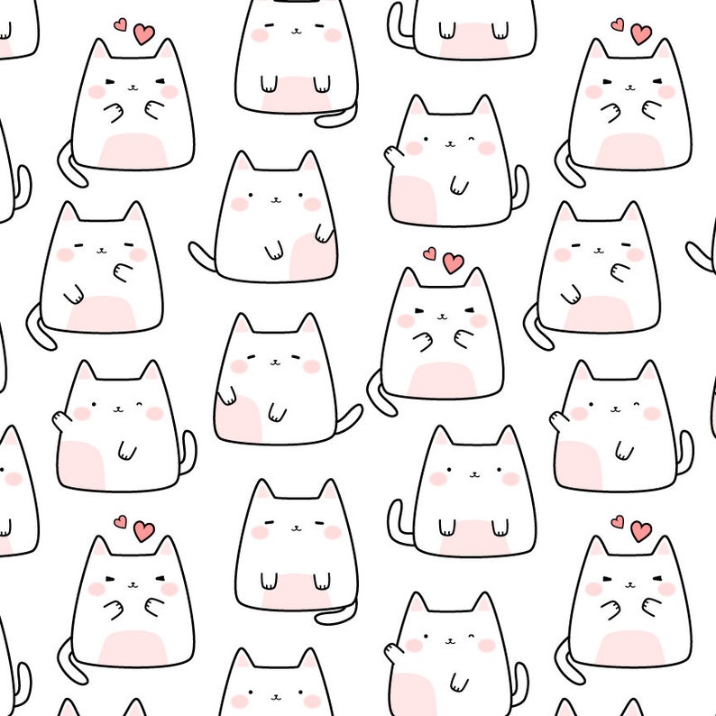 Cute adorable cat kitty cartoon doodle seamless pattern | Etsy