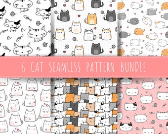 Cartoon Cat Seamless Pattern – Fun Whimsical Designs (Digital Download)