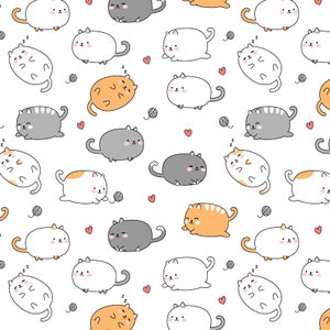 Cute Adorable Cat Kitty Cartoon Doodle Seamless Pattern Collection ...