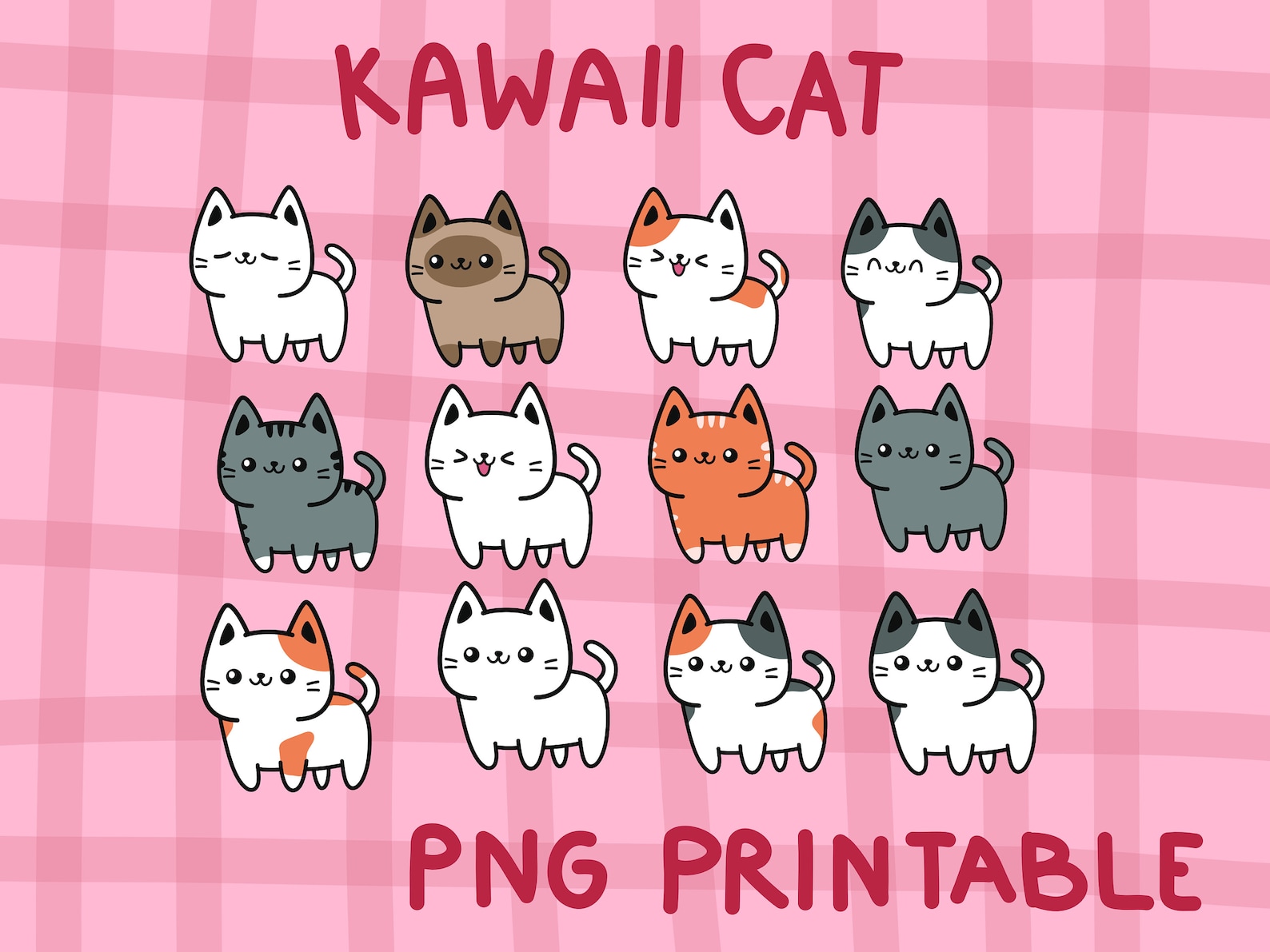 Cute Kitty Clipart, Cute Cat Cartoon, Doodle Cat, Kawaii Cat for