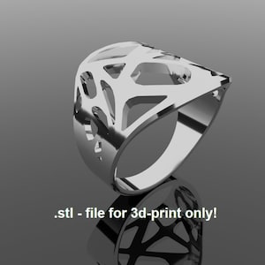 Statement Cocktail Ring with Voronoi Net Pattern 3d Print File