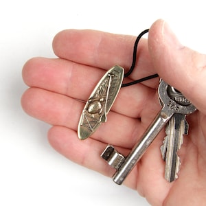 SUP Stand up Paddle Board Keychain Brass with Turtle Pendant Handmade
