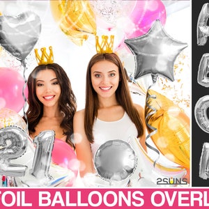 Foil balloons photoshop overlays, Party photo overlays, Letter balloons clipart, Balloons overlays png, Birthday balloons clipart