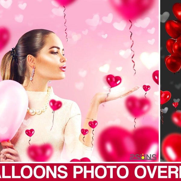 Heart balloons photoshop overlays, Ballooons clipart Love, Birthday balloons photo overlays, Party balloon overlays, Wedding overlays