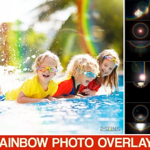 Rainbow photoshop overlays, Sunshine overlay, Lens flare photo overlays, Rainbow light overlay, Sun photoshop overlays, Sunset overlays