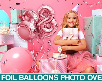Superposiciones de photoshop de globos de aluminio, superposiciones de fotos de fiesta, imágenes prediseñadas de globos con letras, superposiciones de globos png, imágenes prediseñadas de globos de cumpleaños