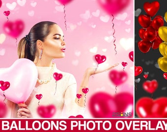 Heart balloons photoshop overlays, Ballooons clipart Love, Birthday balloons photo overlays, Party balloon overlays, Wedding overlays