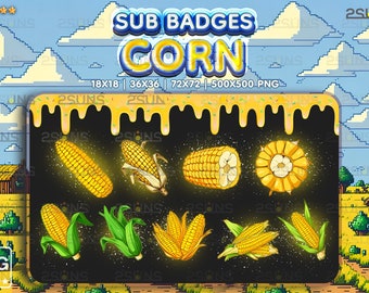 9 Corn sub badges, Corn Twitch badges, Farm sub badge, Badges For Streamer Discord, Cute Sub Badges Vegetable pack png, Corn Emote