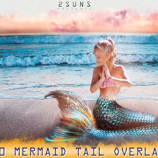 Overlay Little mermaid, Mermaid photoshop overlays, Mermaid tail photo overlays png, Summer Photo Overlay, Tail Overlay Fantasy