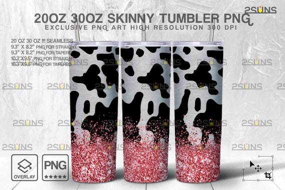 20oz CowHide Pink Glitter Skinny Tumbler SEAMLESS Design, Sublimation PNG Cow Fur, Straight and Wrap Design, 30oz Western Country Tumbler Il_570xn