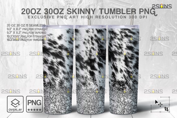 20oz CowHide Silver Glitter Skinny Tumbler SEAMLESS Design, Sublimation PNG Cow Fur, Straight and Wrap Design, 30oz Western Country Tumbler Il_570xn