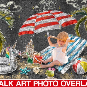 Summer sidewalk chalk overlay, Photoshop overlays, Photo overlay, Sidewalk chalk, Beach digital backdrop chalk, Beach clipart png