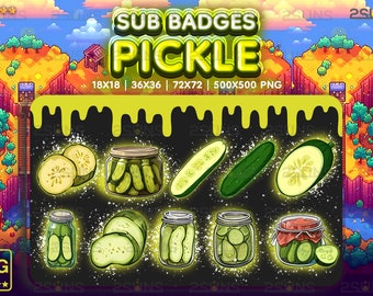 10 sub-badges augurken, augurken Twitch-badges, subbadge boerderij, badges voor streamer Discord, leuke sub-badges groentepakket, Barn Emote png