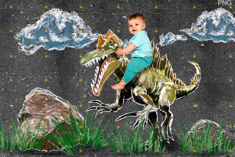 Dinosaurs Chalk art overlays Dinosaur backdrop Sidewalk Etsy