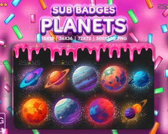 9 planeten sub-badges ruimte, Сosmos Twitch-badges alien, Universum sub-badge, badges voor streamer Discord, Stars Halloween-badges, pakket png