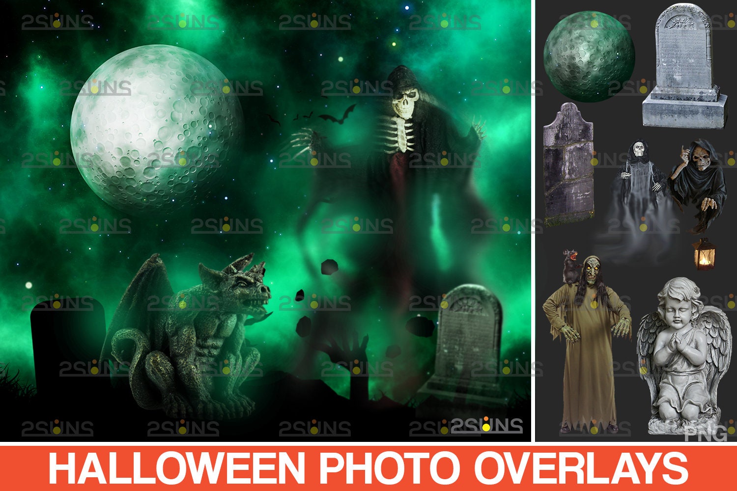 Halloween photo overlay, Ghost Clipart, Skull png, Halloween clipart, Gravestones photoshop overlays, pumpkin overlays, photo overlay png