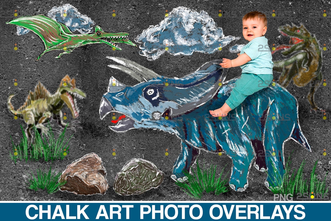 Dinosaurs chalk overlay & Dinosaur clipart overlay Etsy