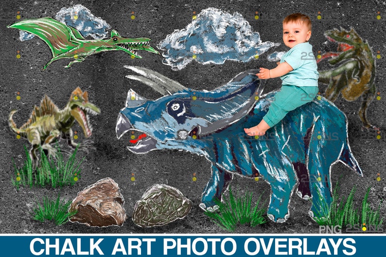 Dinosaurs Chalk art overlays Dinosaur backdrop Sidewalk Etsy
