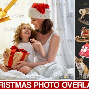 Christmas overlays, photo overlay, Santa sleigh overlay, Snow overlay, Gift box photoshop overlays, Santa overlay, Magic photo overlays